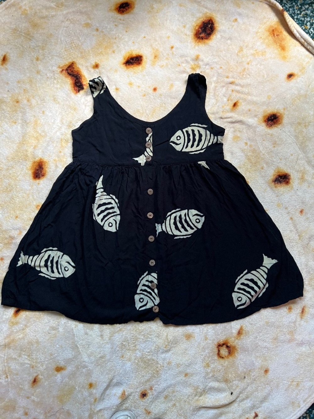 Black Tank Dress with Fish Print